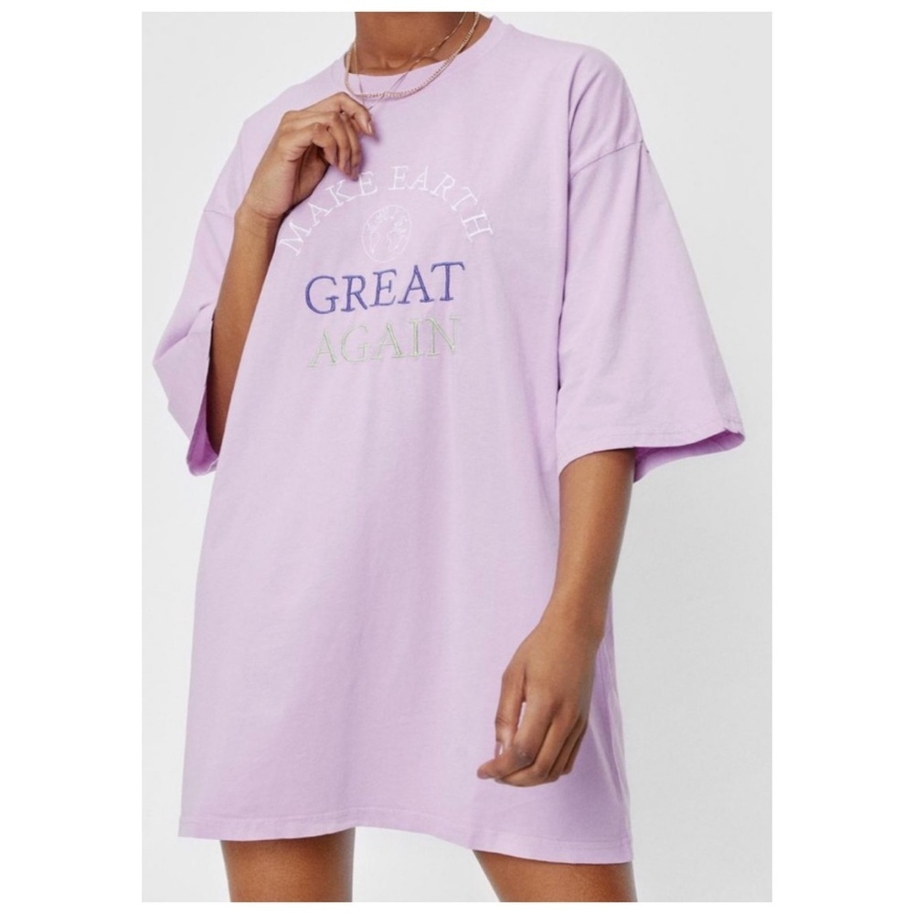 NWT Nasty Gal Make Earth Great Again Lavender Tshirt Dress Size Small